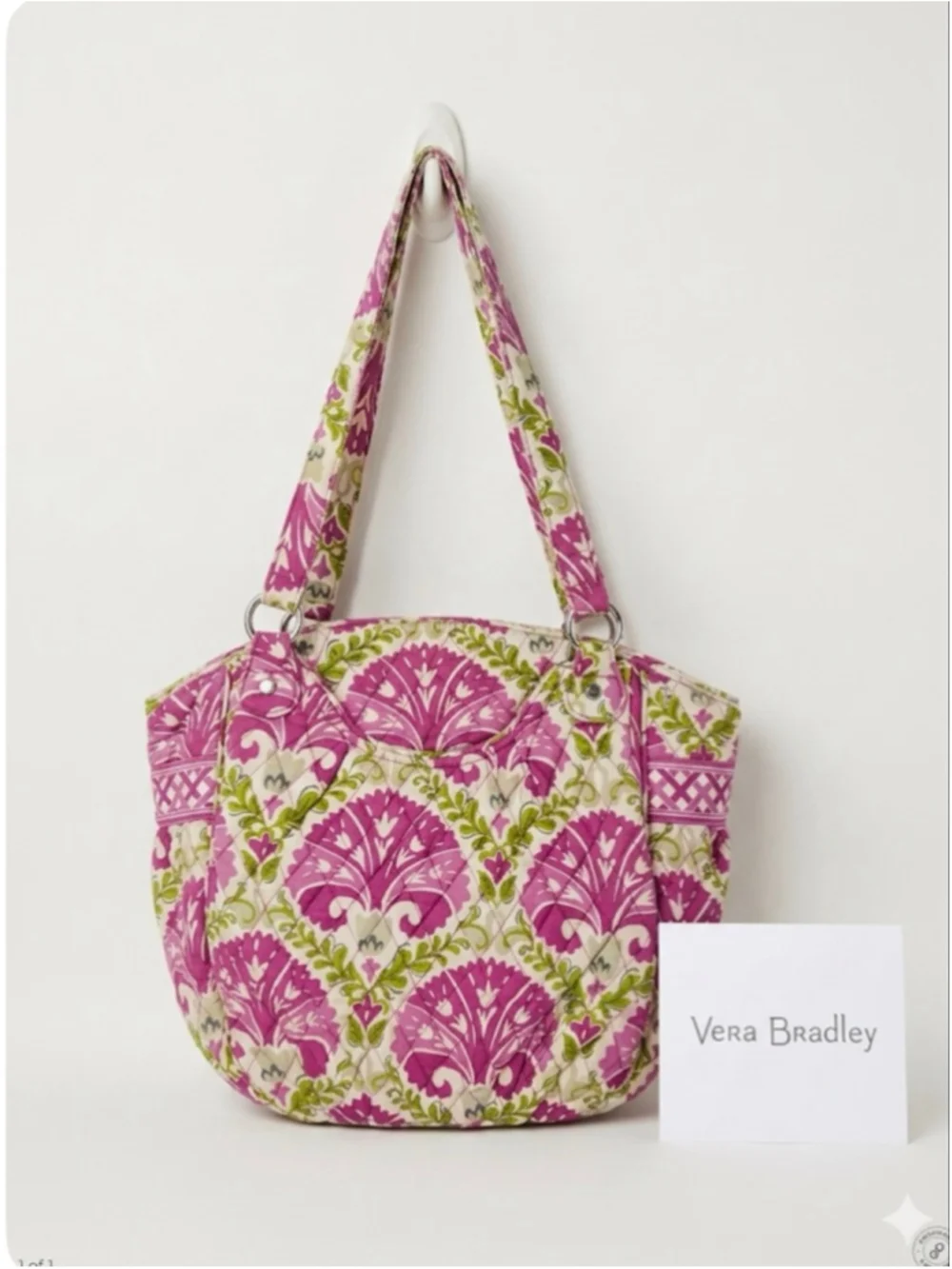 Vera Bradley Glenna Shoulder Bag Pink Green Julip Tulip Print Quilted Fabric